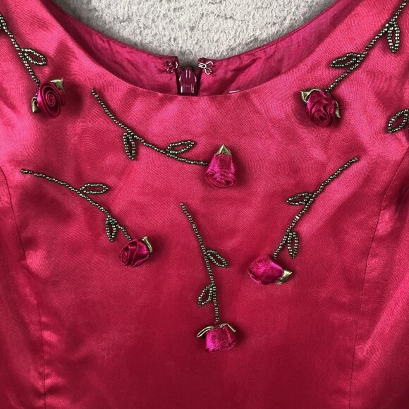 Papell Boutique Evening Dress Womens 8 Fuchsia Beaded Rose Sheath Cocktail Party - Picture 15 of 16